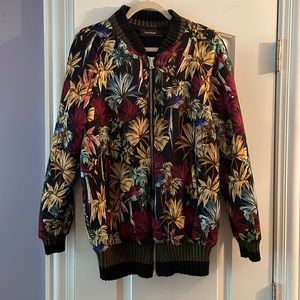 Zara Oversized Floral Bomber Jacket with Knit Details